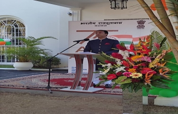 Ambassador Abhishek Singh read excerpts from the address of Hon'ble Rashtrapati ji to the nation delivered on the eve of 73rd Republic Day of India